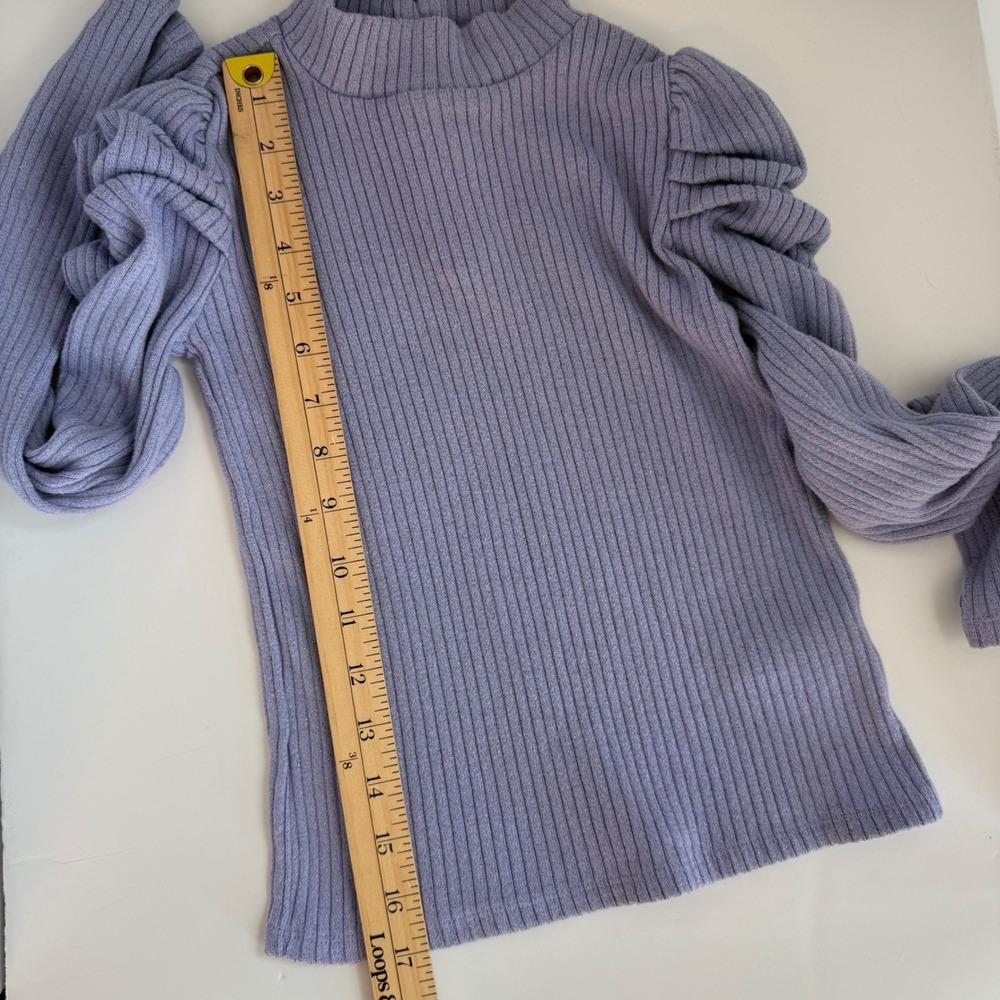 Janie and Jack Girls Ribbed Puff Sleeve Sweater Top Lavender Shimmer Preppy 8 - Picture 13 of 14